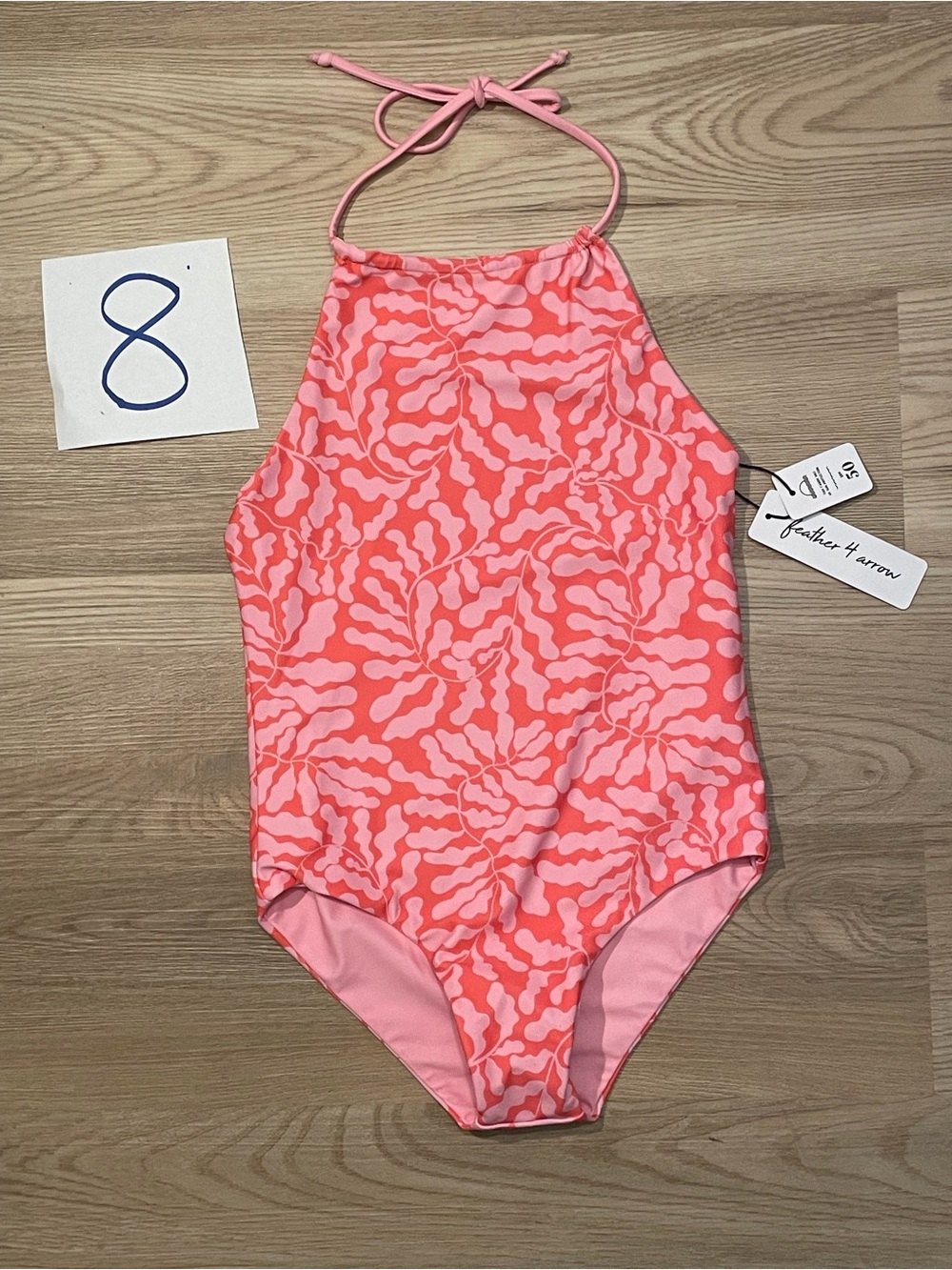 NWT Feather 4 Arrow Pink Printed One-Piece Swimsuit, girls size 8